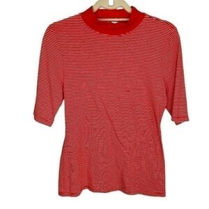 ANTHROPOLOGIE T La High Neck Striped Short Sleeve Top Red Size Medium